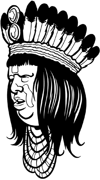 American Indian in headdress vinyl sticker. Customize on line. People Religions Countries 070-0345